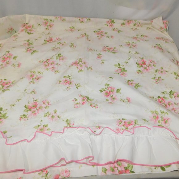 VTG Burlington House Full Double Pink Floral Ruffle Edge Flat Sheet Shabby chic - Picture 9 of 10